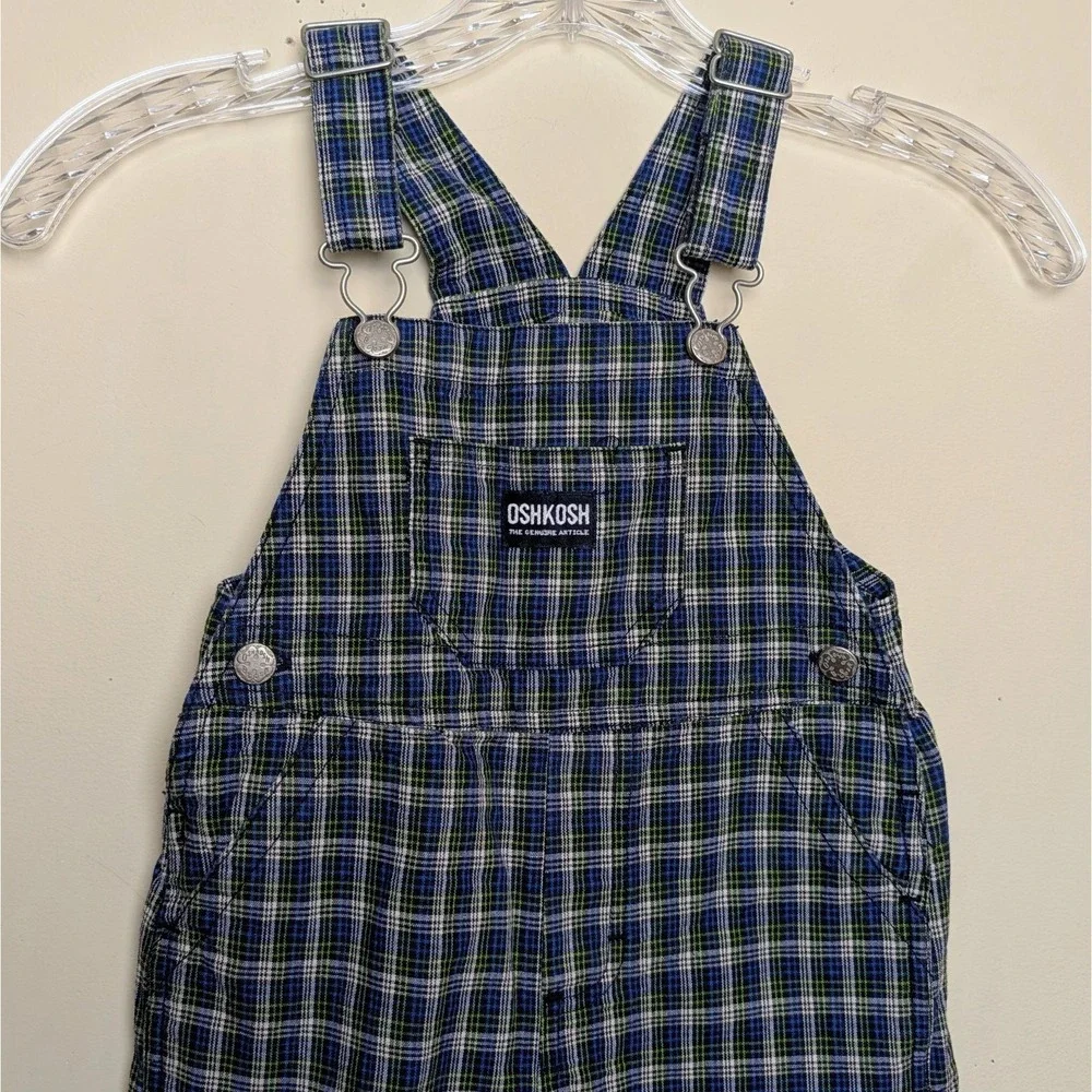 OshKosh B'Gosh Vintage Plaid Shortalls Overalls 90s 24 Months